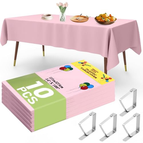 YSOOUA Einweg Tischdecke Tischtuch Rechteckig Tischdecken 10 STK Kunststoff Tischdecken Wasserdicht Geburtstag 137 x 274 cm Biertisch Tischdecke mit Tischklammern für Party Hochzeit Feste(Rosa)