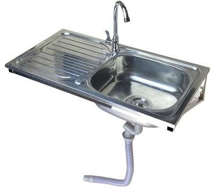 WWERTYY Lavatoio da Giardino con Montaggio a Parete,Lavello Cucina 1 Vasca in Acciaio Inox,Lavandino da Esterno,Lavabo Bagno Sospeso,Lavelli Commerciale con Rubinetto,per Camper,Ristorante,Lavanderia