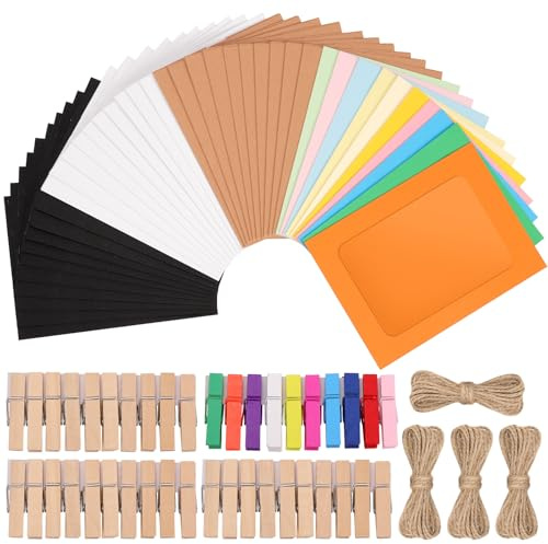 Glarks 84 cornici colorate in cartone da 152,4 mm, per foto fai da te, da appendere, con clip e corde, per casa, scuola, feste, ufficio, decorazione da parete
