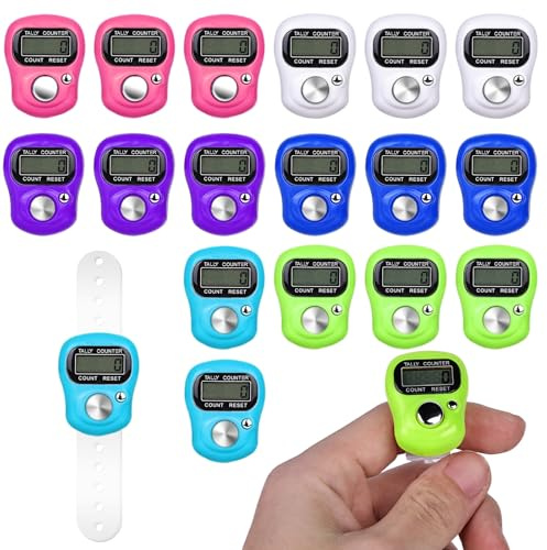 GBKDQQ 18 Stück Fingerzähler, Elektronischer Zähler Handzähler Reihenzähler Zähler Fingerzähler Elektronische Fingerzähler Mechanischer Handzähler Finger Counter für Stricken Weben Sport Golf