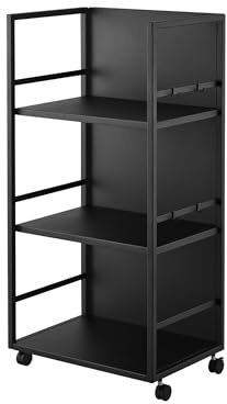 YAMAZAKI 1420 Tower 3-stöckiger halbgeschlossener Aufbewahrungswagen, schwarz, Stahl/Nylon, minimalistisch, 42 x 32,1 x 84,5 cm (L x B x H)