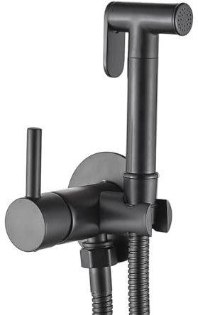 Kit Mezclador de Agua Fría y Caliente para Bidet - Monomando Empotrado con Ducheta Pulsante y Flexo Reforzado 1,20 m (Negro)