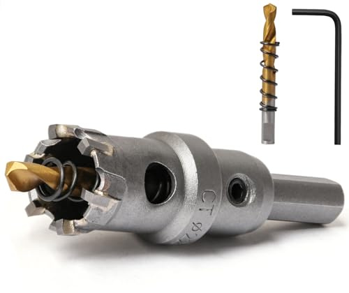 Josaton 22mm TCT Carbide Hole Saw for Hard Metal Tungsten Steel Hole Cutter | with Titanium Pilot Drill Bit Heavy Duty for Metal, Stainless Steel, Iron, Aluminium, Plastic
