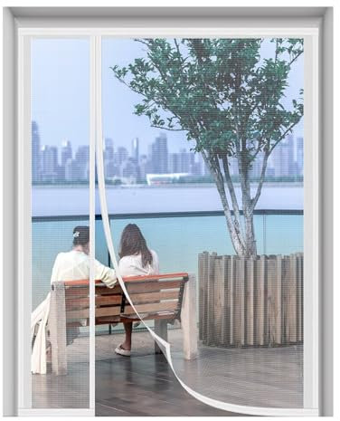 Puerta Mosquitera de Apertura Lateral,Cierre Magnético Automático Mosquitera Imantada Puerta,Anti-insectos Mosquitera con Imanes para Puertas Corredera Sala Balcón Patio W165xH195cm Blanco