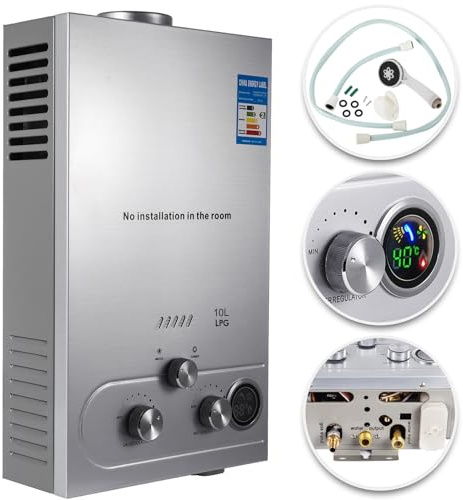 10L Calentador de Agua a Gas LPG Calentador de Agua a Gas Butano 20KW Calentador de Agua de Gas Licuado de Petróleo sin Tanque,para Baño/Cocina/Autocaravana/Camping/Al Aire Libre etc. (10L)
