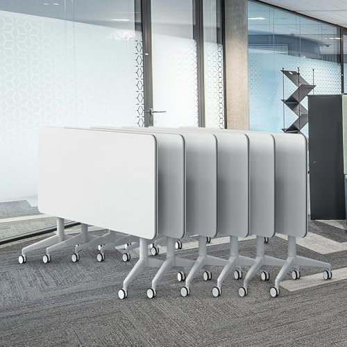 Konferenzraumtisch, 2–10 Personen, klappbare Konferenztische mit Rädern, großer rechteckiger Besprechungs- und Seminartisch mit weißer Klappplatte (6, 55,1 Zoll L x 21,6 Zoll B x 29,58 Zoll