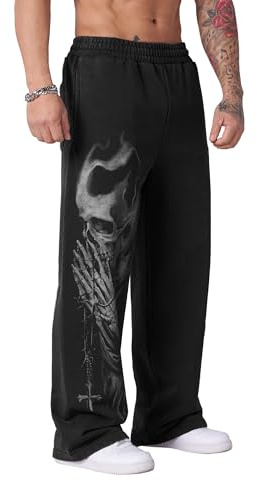 BOOMLEMON Herren-Jogginghose mit Grafikdruck, Baggy, leger, Workout-Hose, Bandana, Punk, Streetwear, Jogginghose mit Taschen