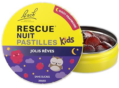 RESCUE NUIT KIDS - Jolis Rêves - Pastilles Framboise Sans Alcool, Sans Sucres - Apaisant, Calmant et Relaxant pour Enfants - Favorise le Sommeil Serein et Réparateur - 50g