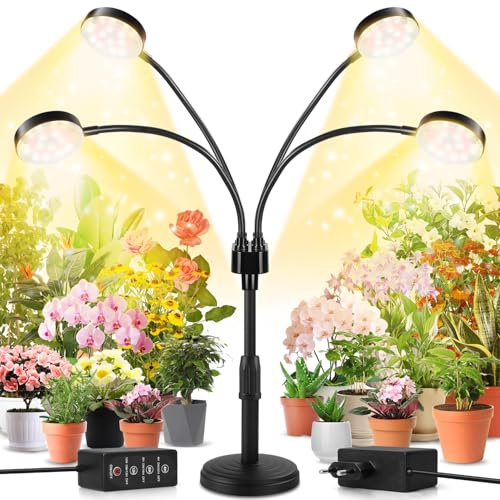 YIKEDAN Pflanzenlampe LED Vollspektrum, Pflanzenlicht, 100 LEDs Grow Lampe mit 4/8/12H Time-Schalter, 4-Kopf Grow Light für Zimmerpflanzen Pflanzenregal