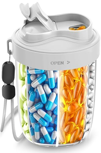 Tablettenbox 7 Tage Morgens Mittags Abends | Rund mit 7 Großen Fächern & Anti-Verwechslungs-Design | Breite Öffnung, BPA-frei & Tragbar | Für Medikamente, Vitamine, Fischöl usw (Grau)