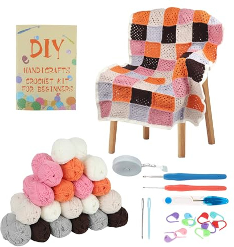AYYDS Häkelset für Anfänger, Häkel Set Decke 70x110cm, Komplettes Häkelnadel Set, Crochet Set, Starter Häkelset mit Häkelnadeln 2,5mm 4mm, Weiches Garn, Video Tutorial, Anleitung (Orange)