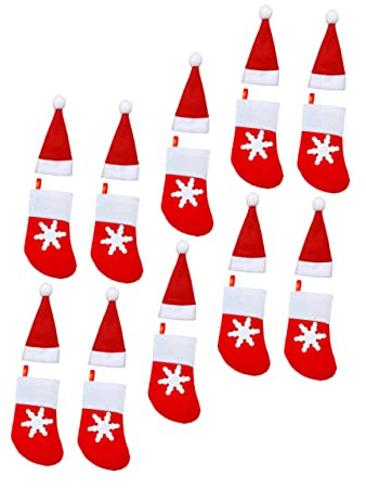 Cabilock 20pièces Décorations de Noël Set de Pochettes pour Couverts et Bouteilles Design Traditionnel pour Fêtes de Fin Année Décoration de Table