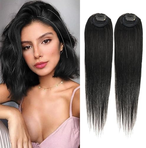 Dsoar Clip in Haarteile 2 Stück 12 Zoll Echthaar Extensions Glattes Haar Pony für Dünnes Haar Für Mehr Volumen Haarteile