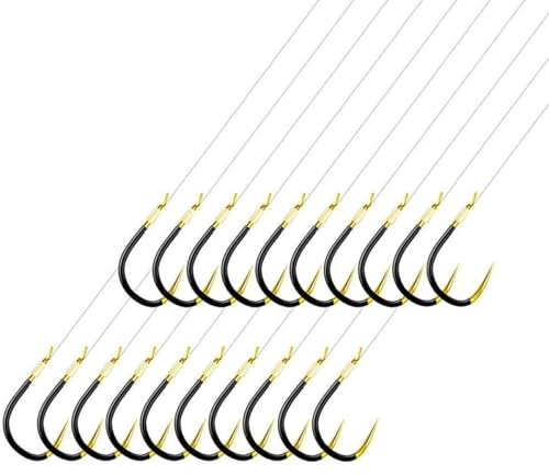 WLH Alexanders Kleiner Angelhaken ohne Widerhaken mit Schnur, winzige Angelhaken und handgebundenes Vorfach, Angelzubehör (20er-Pack) (Schwarzgold)(3#)