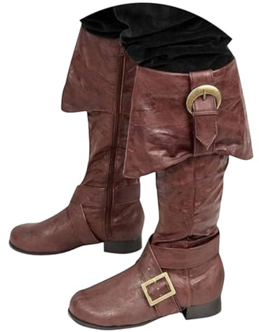 Generisch Mittelalterliche Stiefel für Herren, wadenlange Cosplay-Stiefel, niedriger Absatz, Stiefeletten für Halloween-Kostümpartys und Auftritte für Karnevalsumzüge Party Cosplay, Weich, faltbar