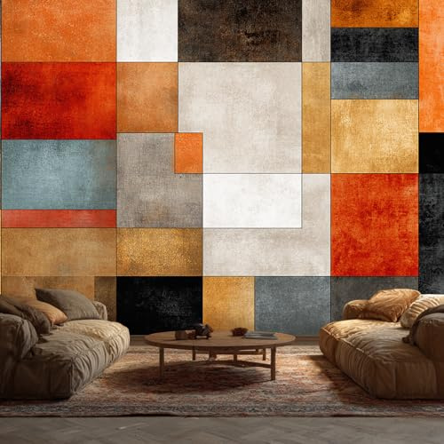 Generisch Papier Peint Géométrique Chambre Salon Cuisine Intissé, Papier Peint Panoramique Vintage Retro Plaid, Deco Murale Géométrique, 130 x 80 cm