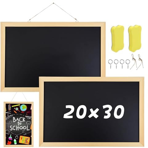 2 Stück Kreidetafel zum Aufhängen, 20 x 30cm Kreidetafel mit Holzrahmen mit 2 Tafelwischer, 2 Umhängeband, 4 Schrauben, KreidetafelKinder für Zuhause Schule Küche Büro