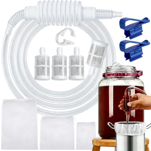Nadinsta Brew - Sifón de silicona, longitud de 2,5 m, manguera de embotellado, sifón para cerveza, con 3 bolsas de filtro, clip de parada de agua, filtro de bomba, pinza de sujeción para producción de