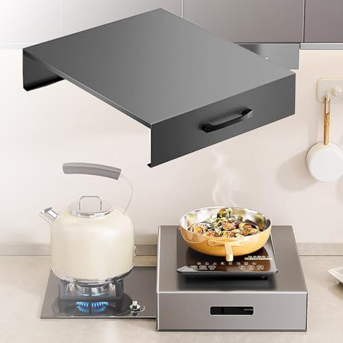 DTVEW Placa de cubierta para cocina de gas, de acero gris, 40 x 50 x 7 cm, resistente al aceite, protección contra el polvo, como extensión para encimeras y
