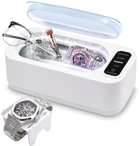 Focenat 49KHz Pulitore Ultrasuoni,350 ml Ultrasonic Cleaner,Lavatrice Ultrasuoni,Pulizia Profonda a 360 gradi,con 4 modalità di Pulizia,Per Pulizia Gioielli, Occhiali, Orologi, Anelli, Collane