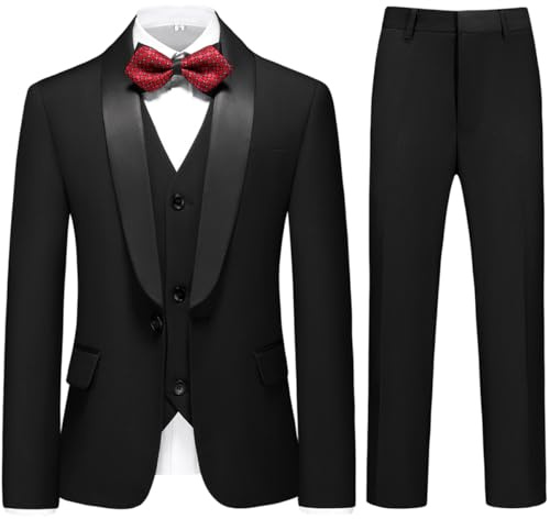 KUDORO Garçon Costume 3 Pièces Slim Fit Un Bouton Veste Pantalon Et Gilet | Costume Classique de Mariage Bal Fête