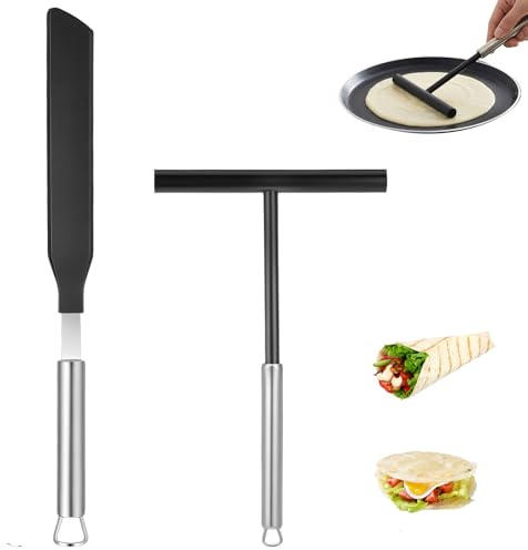 Classicseali 2 Pcs Crepe Tools,Stainless Steel Crepe Spreader Tool, 8 Inch T-Shaped Stainless Steel Batter Spreaders & 13.4 Inch Spatula Turner,for Crepes Pan Maker