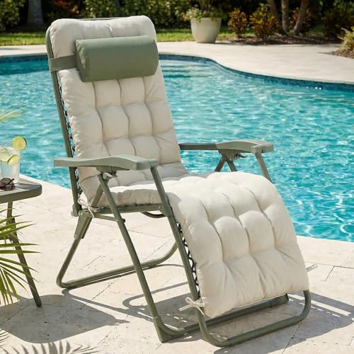 CASABEL Poltrona Relax a Gravità Zero Pieghevole con Cuscino, Poltrona Reclinabile Regolabile per Giardino, Balcone o Campeggio, con Struttura in Acciaio e Tessuto Textilene resistente, Verde salvia