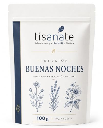 Infusión para Dormir Buenas Noches 100 g | Melisa y Valeriana | Tisanate | Lúpulo, Azahar y Espino Blanco | A Granel | Sin Cafeína | Más de 40 Tazas