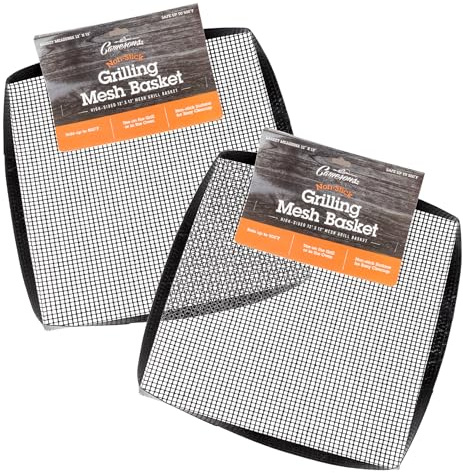 BBQ Grilling Mesh Basket 2 Pack (12x12) Heavy Duty 100% Non Stick Reusable Grilling Basket for Indoor Cooking & Outdoor Barbecue Grilling - Raised Sides to Keep Food Inside - Great Father's Day Gift