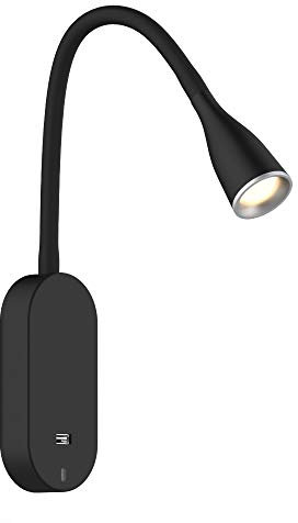 kalb Material für Möbel LED Bettleuchte 'Tulipano II' 4.5W Leseleuchte USB Bettlampe Aufladestation, Farbe:Schwarz