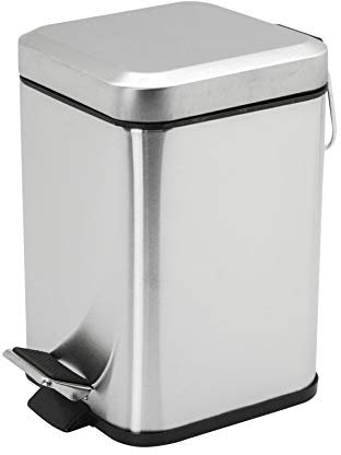 Harbour Housewares 3L Bathroom Bin - Brushed - Square Stainless Steel Pedal Bin Slim Kitchen Rubbish Trash Can Garbage Dustbin with Lid and Inner Liner Bucket