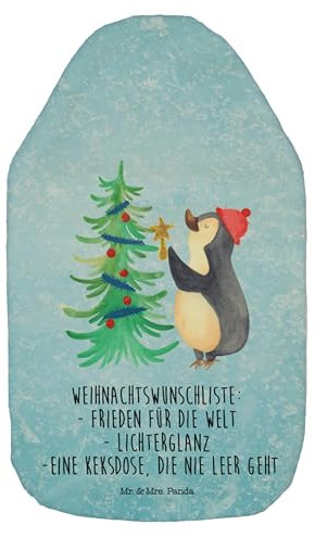 Mr. & Mrs. Panda Wärmflasche Pinguin Weihnachtsbaum - Geschenk, Wärmflaschenbezug, Advent, Wärmekissen, Kleine Wärmflasche, Heiligabend, Bettflasche,