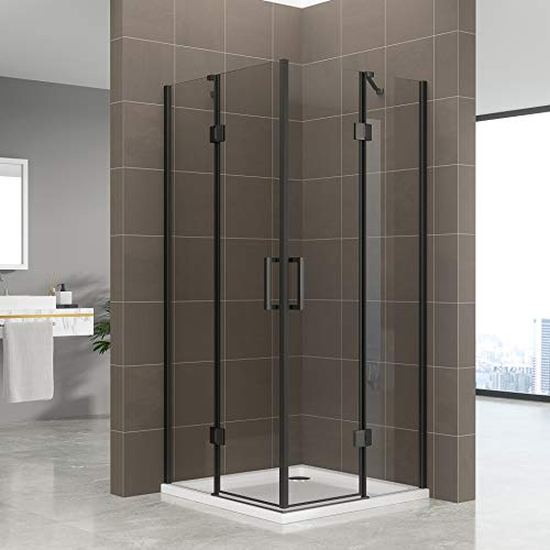 Moments of Glass Duschkabine CELINE mit Eckeinstieg 85x85 cm Höhe: 180cm, Eckduschkabine aus durchsichtigem 6mm NANO ESG Sicherheitsglas, schwarze Aluminiumprofile - DK73