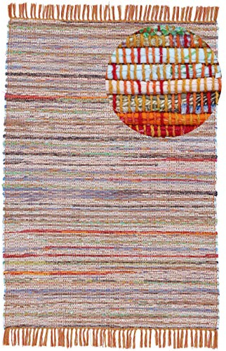 carpetfine Flachgewebeteppich Kelim Chindi Orange 200x290 cm | Moderner Teppich für Wohn- und Schlafzimmer