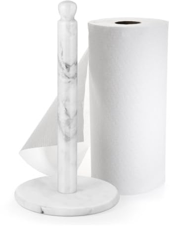 Flexzion Marmor-Papierhandtuchhalter – weißer 30,5 cm Papierhandtuchhalter Arbeitsplatte – Papierhandtuchständer mit beschwertem Marmorboden für Standard- und Jumbo-Papierrollen