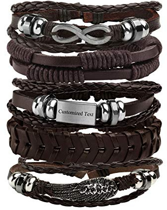 MILAKOO 5 Stück Geflochtene Lederarmbänder mit Gravur für Männer Frau Manschette Armband Einstellbar