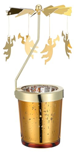 Weihnachten Gold Kerzenhalter Glas Teelichthalter: Metall Teelicht Karussell Engel Anhänger Teelichtgläser Rotierender Kerzenständer Eisen Windlichthalter Xmas Deko Wohnzimmer Tischdeko Geschenke
