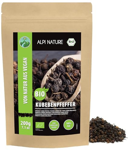 Ekologisk kubepeppar (200 g), ekologiska kubapeppar, javapeppar från kontrollerad ekologisk odling, Cubeb peppar laboratorietestad, 100% ren och naturlig