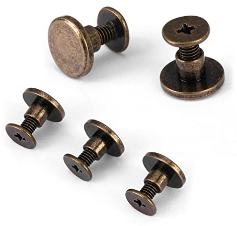 AYNEFY 20 Flachkopf Buchschrauben Vollkupfer 5mm, 20 Sets | Chicago-Schrauben Set Mit Gegenschrauben, 5Mm Flachkopf, Lederbeschläge Für Lederreparatur Diy-Kleidung Sammelalben