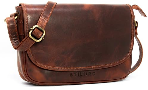 STILORD Damen Handtasche Klein 'Avis' Vintage Frauen Umhängetasche klassische Abendtasche Partytasche Freizeittasche Echtleder, Farbe:porto - cognac