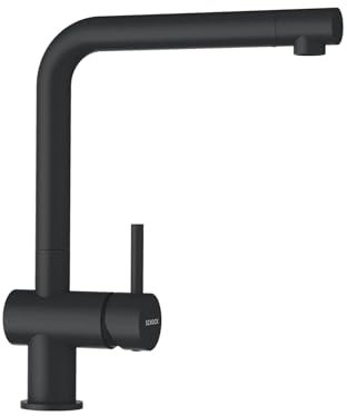 SCHOCK® Küchenarmatur EPOS Magma I schwarze Hochdruck Armatur Magma I Einhebelmischer mit Festauslauf I 360° schwenkbarer L-Auslauf I Küchenarmatur I Spültischarmatur mit flexiblem Anschluss