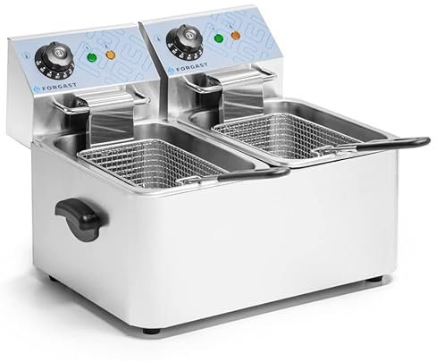 Forgast Friggitrice Elettrica Professionale, Doppio Cestello, Acciaio Inox, Capacità 2x4 l, Friggitrice ad Olio, Frittura Leggera, Facile Pulizia Grazie alla Vasca Removibile