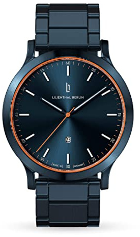 Lilienthal Berlin Herrenuhr Huxley in Dunkeblau – Armbanduhr am Stahlarmband – aus 316L Chirurgenstahl mit einem Quarzuhrwerk & saphirgehärtetem Mineralglas – 40 mm