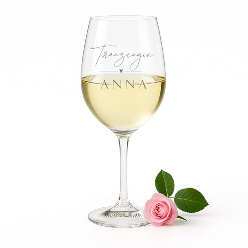 KT-Schmuckdesign Weinglas Leonardo - Trauzeugin mit Wunschtext - Geschenk Trauzeugin personalisiert Individuell, Hochzeitsgeschenk Freundin, JGA, Dankeschön,Glas mit Gravur & Wunschtext