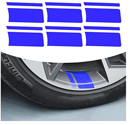 CGEAMDY 6 Pezzi Adesivi Riflettenti Strisce per Cerchioni Auto, Universali Decalcomanie per Pneumatici Mozzo Ruota, Cerchioni Ruote Decorazione Sicurezza Paraurti Accessori Parafanghi(Blu)