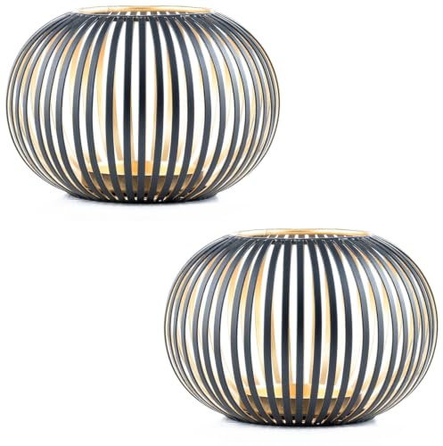 2er Set Skandinavisches Windlicht Amund aus Metall in Schwarz 17 cm