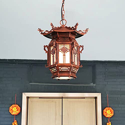 HWSY Rétro extérieur étanche Pendentif lumière Nouveau Style Chinois Antique Palais Villa pavillon Balcon Porte allée Lanterne Jardin Lustre Antique créativité Vintage Aluminium Suspension Lampe