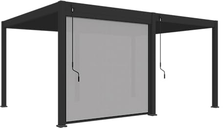 Weide Sonnenrollo Anthrazit | Seitenwand für Alu Pergola | Stufenlos verstellbar | Wetterfester Textilscreen mit UV-Schutz | Oeko-TEX Qualität