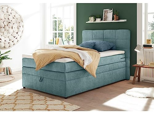 Lomadox Boxpsringbett 120x200 cm mit Bettkasten | Jugendbett in Denim mit Härtegrad H2