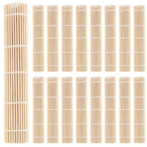 PINGEUI 25 Pack Bamboo Sushi Mat, 9.5 x 9.5 Inch Natural Bamboo Sushi Rolling Mat, Non Stick Sushi Roller Professional Sushi Making Tools for Home Cooking, Sushi Restaurants